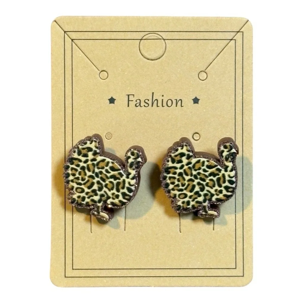 Turkey Stud Earrings Women OS Brown Leopard‎ Print Thanksgiving Jewelry